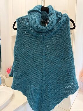 Seventy Teal Knit Cowl-Neck Poncho